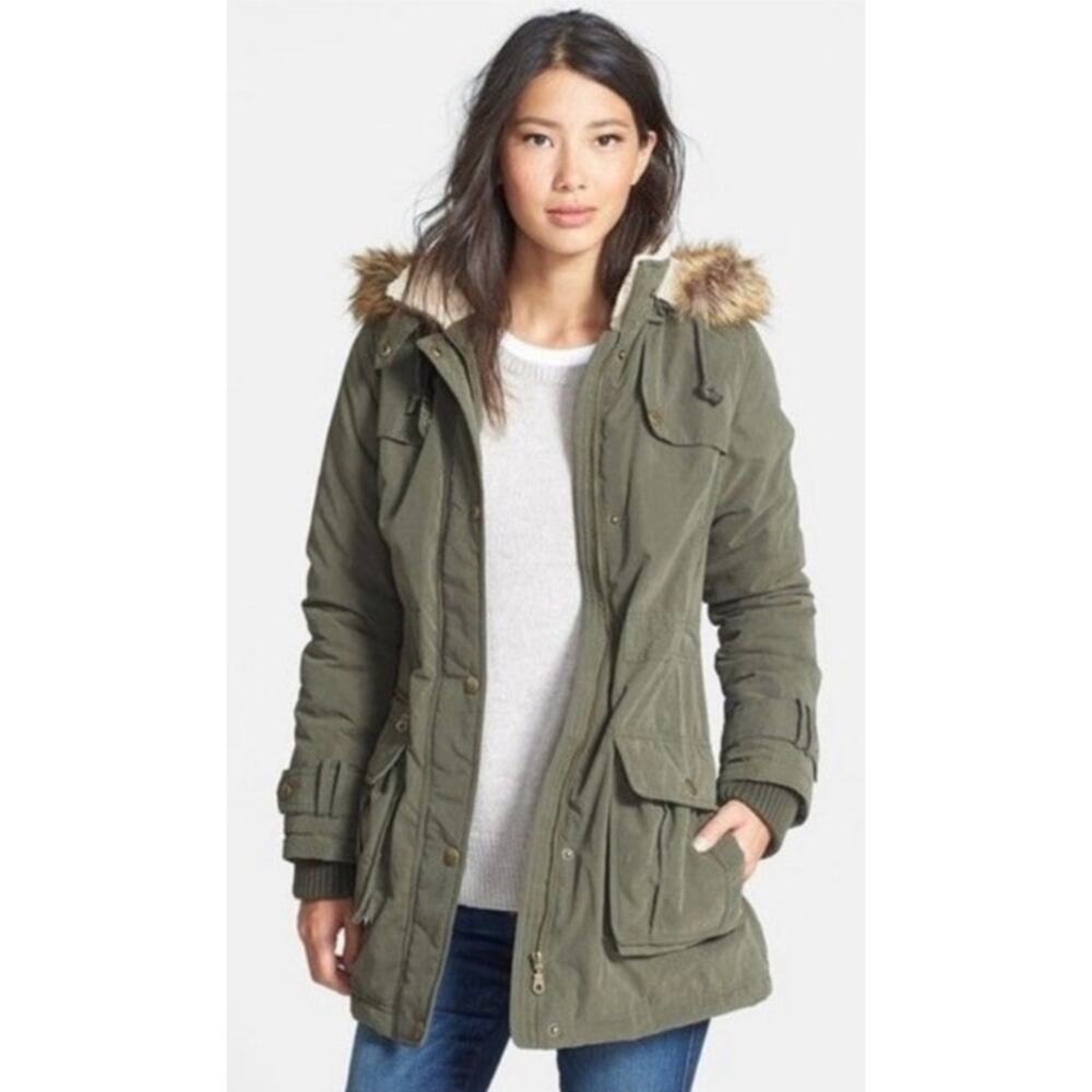 DKNY Womens Olive Army Green Water Resistant Anorak Utility Coat Jacket XS Small